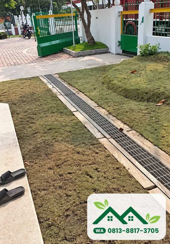 Rumput jepang terpasang di tepi saluran air perumahan Gresik
