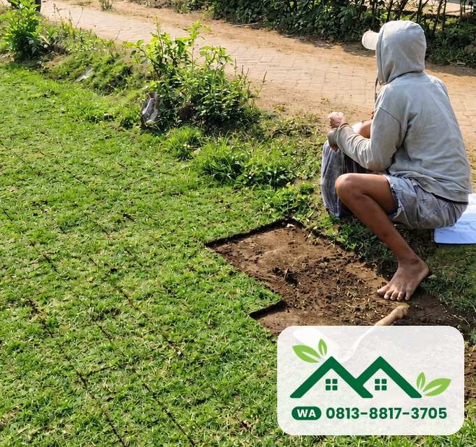Hamparan rumput jepang setelah ditanam