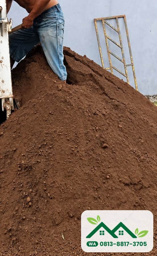 Tanah subur Pasuruan: tumpukan tanah humus dari truk